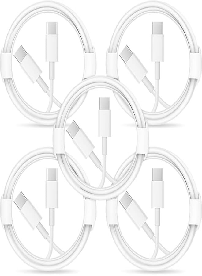 كابل شاحن آيفون 15 معتمد من MFi 5 حزمة كابل USB C إلى USB C سريع 6 أقدام كابل نوع C إلى نوع C سريع متوافق مع آيفون 15/آيفون 15 برو/آيفون 15 برو ماكس، آيباد برو،/سامسونج/هواتف أندرويد